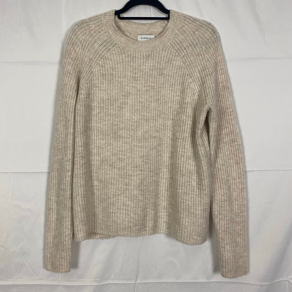 Evereve Soft Knit Crewneck Sweater Beige Minimalist Stretch Fall Winter Size L